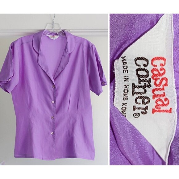 Vintage 1970s Casual Corner Button Front Blouse - Lavender - Med/Large - Picture 1 of 10